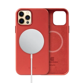 Crong Essential Cover Magnetic - Etui ze skóry iPhone 12 Pro Max MagSafe (czerwony)