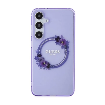 Guess IML Flowers Wreath MagSafe - Etui Samsung Galaxy S24+ (fioletowy)