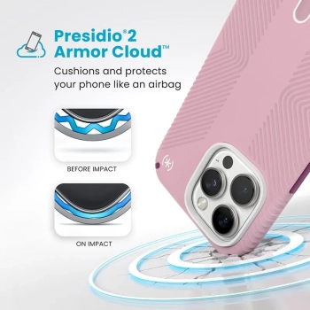 Speck Presidio2 Grip ClickLock & MagSafe - Etui iPhone 16 Pro Max (Wednesday Pink / Boysenberry Purple / White)
