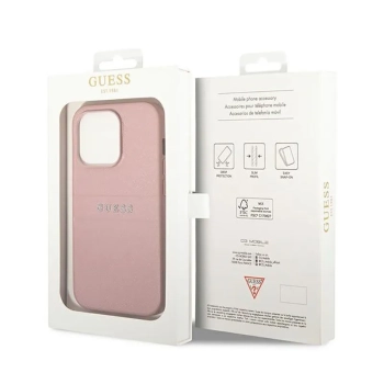 Guess Saffiano Metal Logo Stripes - Etui iPhone 14 Pro (różowy)