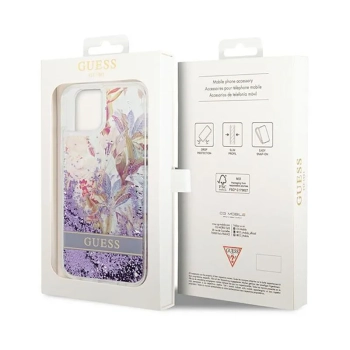 Guess Liquid Glitter Flower - Etui iPhone 14 Plus (fioletowy)