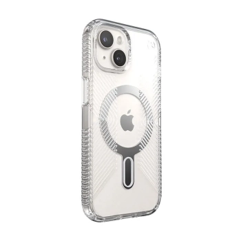 Speck Presidio Perfect-Clear Grip ClickLock & MagSafe - Etui iPhone 15 / iPhone 14 / iPhone 13 (Clear / Chrome Finish / Serene Silver)