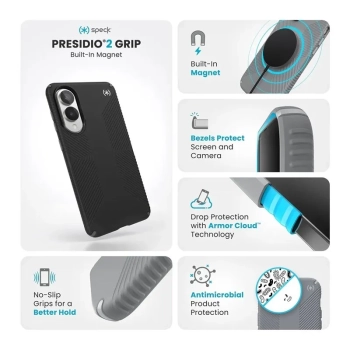 Speck Presidio2 Grip Magnet - Etui Samsung Galaxy S25 Edge MagSafe (Black/Slate Grey/White)