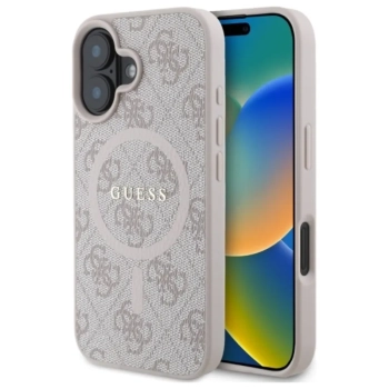 Guess 4G Ring Classic Logo MagSafe - Etui iPhone 16 (różowy)