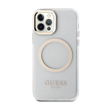 Guess Metal Outline MagSafe - Etui iPhone 12 / iPhone 12 Pro (przezroczysty / złoty)