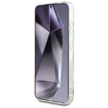 Guess Glitter Flowers Triangle Buttons MagSafe - Etui do Samsung Galaxy S25 (biały)
