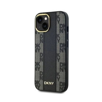 DKNY Leather Checkered Mono Pattern MagSafe - Etui iPhone 14 / 15 / 13 (czarny)