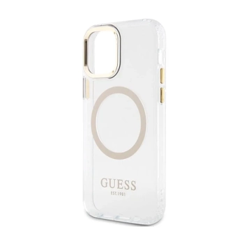 Guess Metal Outline MagSafe - Etui iPhone 12 / iPhone 12 Pro (przezroczysty / złoty)
