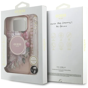 Guess IML Flowers Electro Pearl Strap MagSafe - Etui iPhone 17 Pro Max (różowy)