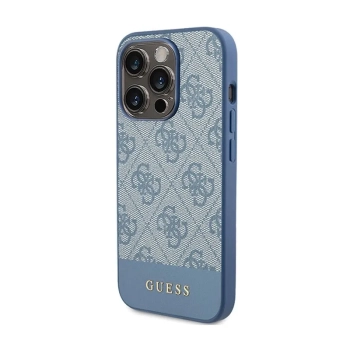 Guess 4G Bottom Stripe Metal Logo Collection - Etui iPhone 15 Pro (niebieski)