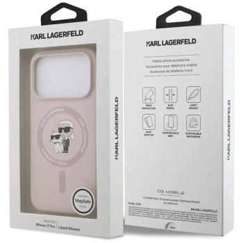 Karl Lagerfeld Silicone Karl & Choupette Ring MagSafe - Etui iPhone 17 Pro (różowy)