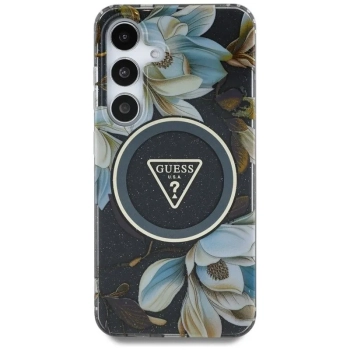Guess Glitter Flowers Triangle Buttons MagSafe - Etui do Samsung Galaxy S25 (czarny)