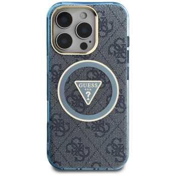 Guess IML Metal Glitter 4G Circle Triangle MagSafe - Etui do iPhone 16 Pro (niebieski)