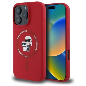 Karl Lagerfeld Silicone Karl & Choupette Ring MagSafe - Etui iPhone 16 Pro (czerwony)