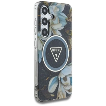 Guess Glitter Flowers Triangle Buttons MagSafe - Etui do Samsung Galaxy S25 (czarny)