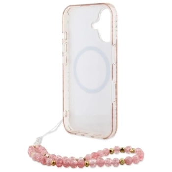 Guess IML Flowers Allover Electro With Pearl Strap MagSafe - Etui iPhone 16 Plus (różowy)