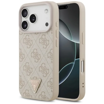 Guess Leather 4G Triangle Strass MagSafe - Etui iPhone 17 Pro (różowy)