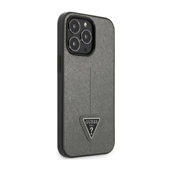 Guess Saffiano Triangle Logo Case - Etui iPhone 14 Pro Max (srebrny)