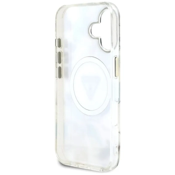 Guess Glitter Flowers Triangle Buttons MagSafe - Etui do iPhone 16 (biały)