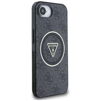 Guess IML Metal Glitter 4G Circle Triangle MagSafe - Etui do iPhone 16e (czarny)