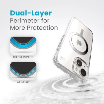 Speck Presidio Perfect-Clear MagSafe - Etui iPhone 15 / iPhone 14 / iPhone 13 (Clear / Chrome Finish / Serene Silver)