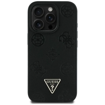 Guess Grained Hot Stamp Peony Triangle Logo MagSafe - Etui do iPhone 16 Pro Max (czarny)