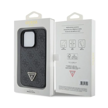 Guess Leather 4G Triangle Strass - Etui iPhone 15 Pro Max (czarny)