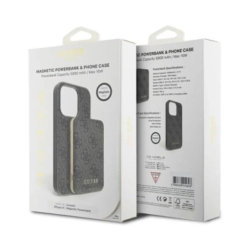 Guess Bundle Pack MagSafe 4G Metal Gold Logo - Zestaw etui + Power Bank 5000mAh MagSafe iPhone 11 (czarny)