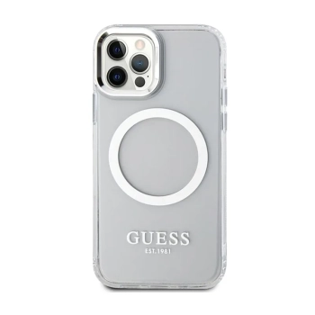 Guess Metal Outline MagSafe - Etui iPhone 12 / iPhone 12 Pro (przezroczysty / srebrny)