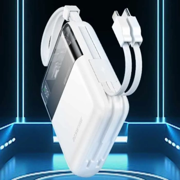 WEKOME WP-309 Vanguard Series - Power bank 10000 mAh Super Charging z wbudowanym kablem USB-C & Lightning PD 20W + QC 22.5W (Biały / Przezroczysty)