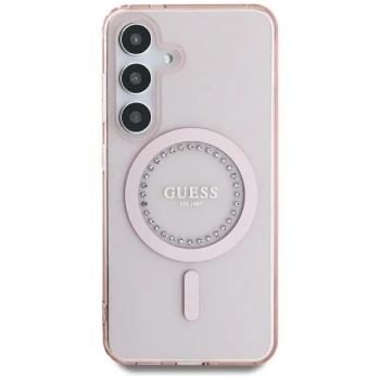 Guess Rhinestones Printed Classic Logo MagSafe - Etui do Samsung Galaxy S25 (różowy)