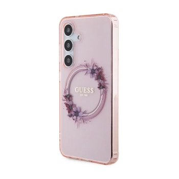 Guess IML Flowers Wreath MagSafe - Etui Samsung Galaxy S24 (różowy)