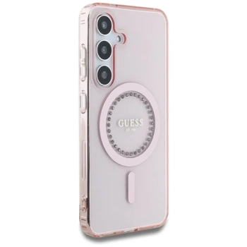 Guess Rhinestones Printed Classic Logo MagSafe - Etui do Samsung Galaxy S25 (różowy)