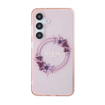 Guess IML Flowers Wreath MagSafe - Etui Samsung Galaxy S24 (różowy)