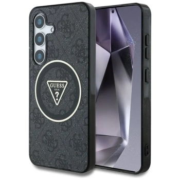 Guess 4G Glitter Triangle Buttons MagSafe - Etui do Samsung Galaxy S25 (czarny)