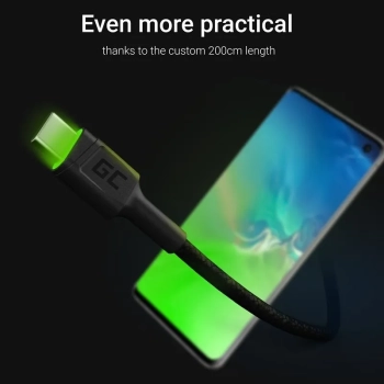Kabel USB-C LED 2m Green Cell Ray | Ultra Charge | QC 3.0