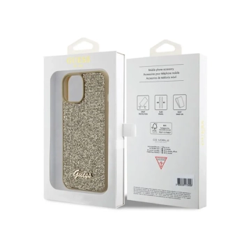 Guess Disco Metal Script - Etui iPhone 15 (złoty)