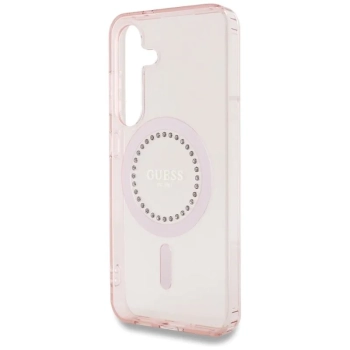 Guess Rhinestones Printed Classic Logo MagSafe - Etui do Samsung Galaxy S25 (różowy)