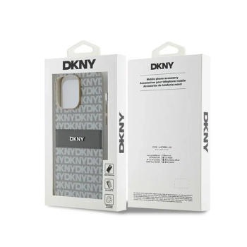 DKNY Leather Mono Stripe & Metal Logo - Etui iPhone 14 Pro Max (beżowy)