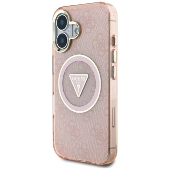 Guess IML Metal Glitter 4G Circle Triangle MagSafe - Etui do iPhone 16 (różowy)