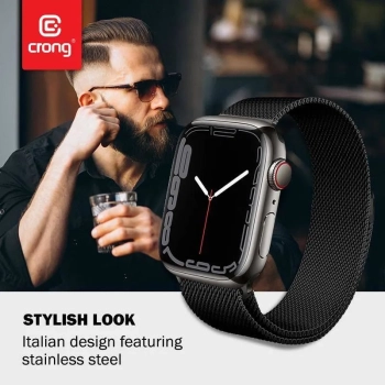 Crong Milano Steel - Pasek ze stali nierdzewnej do Apple Watch 42/44/45/49 mm (czarny)