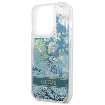 Guess Liquid Glitter Flower - Etui iPhone 14 Pro Max (zielony)