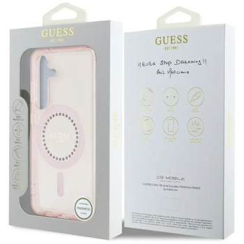 Guess Rhinestones Printed Classic Logo MagSafe - Etui do Samsung Galaxy S25 (różowy)