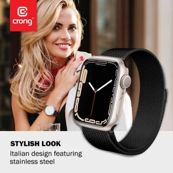 Crong Milano Steel - Pasek ze stali nierdzewnej do Apple Watch 42/44/45/49 mm (czarny)