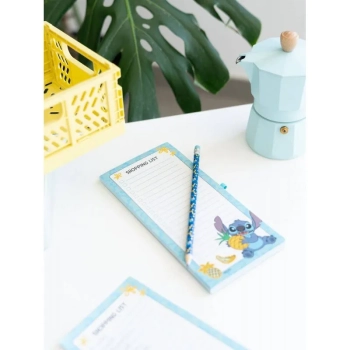 Disney Stitch - Magnetyczny notatnik / lista zakupów na lodówkę + ołówek z kolekcji Tropical (10 x 21 cm)