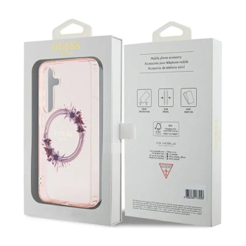 Guess IML Flowers Wreath MagSafe - Etui Samsung Galaxy S24 (różowy)