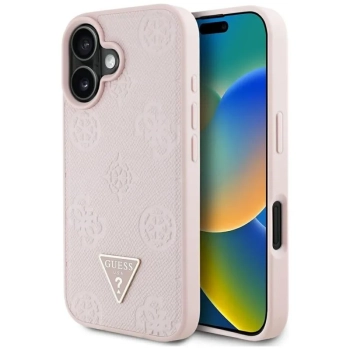 Guess Grained Hot Stamp Peony Triangle Logo MagSafe - Etui do iPhone 16 (różowy)
