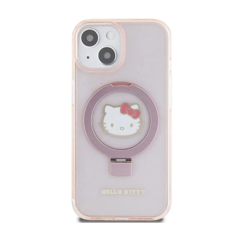 Hello Kitty Ring Stand Glitter Electrop Logo MagSafe - Etui iPhone 15 / 14 / 13 (różowy)
