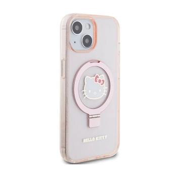 Hello Kitty Ring Stand Glitter Electrop Logo MagSafe - Etui iPhone 15 / 14 / 13 (różowy)