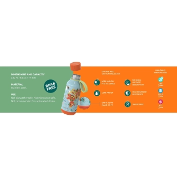 Quokka Solid Kids with strap - Butelka termiczna ze stali nierdzewnej 330 ml z paskiem (Zebras)